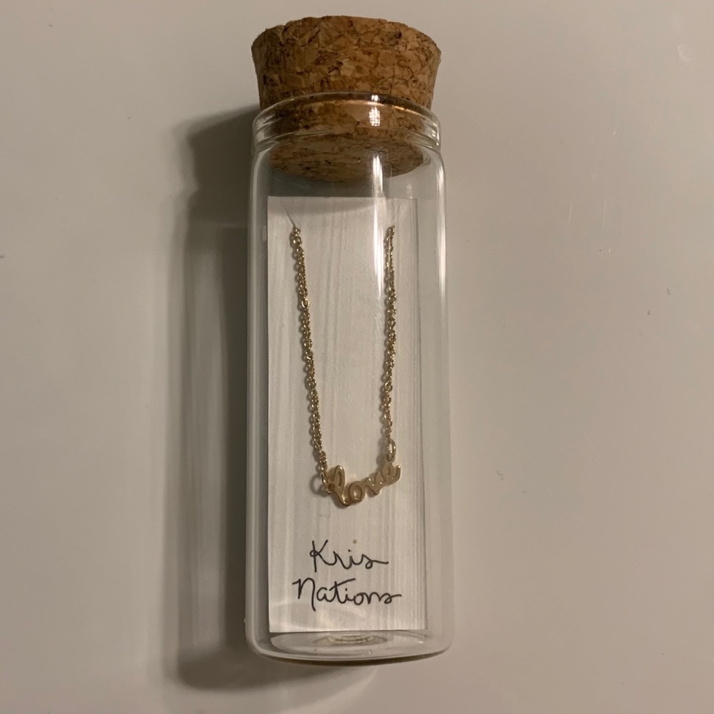 Kris Nations Love Script Necklace 18k gold overlay